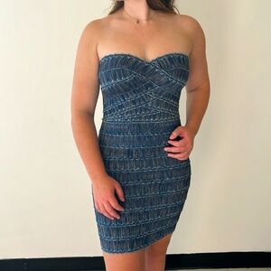 Pleasure Doing Business Blue Bandage Body Con Night Out Dress Size Large